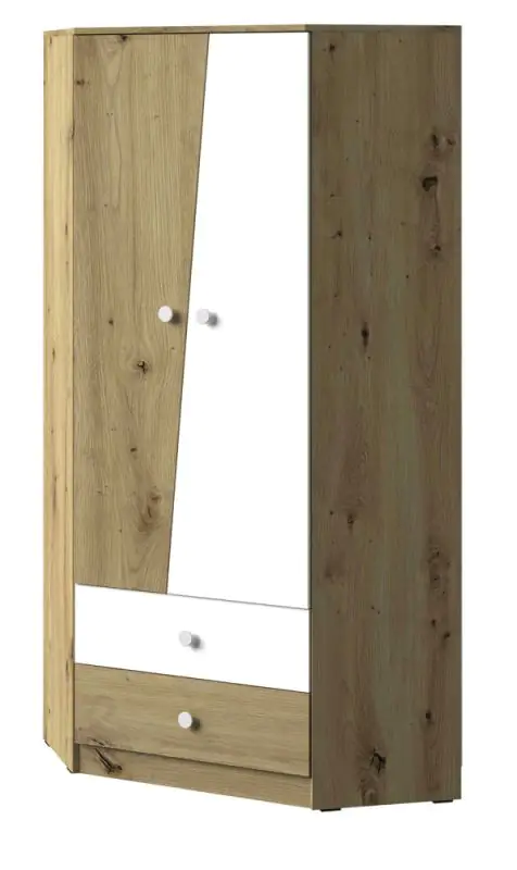 Armoire à portes battantes / Armoire d'angle Sirte 02, Couleur : Chêne / Blanc mat - Dimensions : 190 x 87 x 87 cm (H x L x P)
