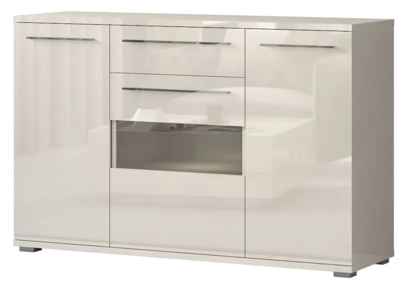 Commode 5 tiroirs Garim | Beige brillant | 97 x 150 x 45 cm | Design contemporain et finitions premium
