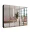 Armoire de chambre à coucher avec miroir / Couleur : Noir / Penderie / Poignées : Or / 3 compartiments / 3 tringles à vêtements / Dimensions : 250 x 52 x 202 cm / Chants ABS / Fonction Soft-Close