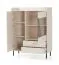 Commode / 1 porte vitrée / 2 tiroirs / Couleur : Beige avec effet bois / Dimensions : 103,5 x 42 x 133 cm / 3 portes / Pieds et poignées : métal / 6 compartiments / Pour le salon