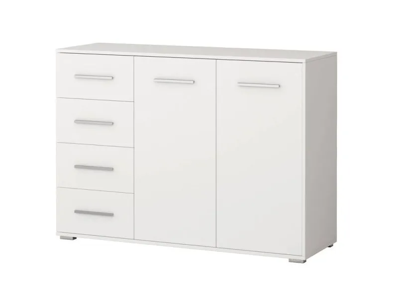 Commode blanche Comarca 26 | 96 x 135 x 45 cm | 2 portes, 4 tiroirs, 3 compartiments | Style classique | Rangement spacieux