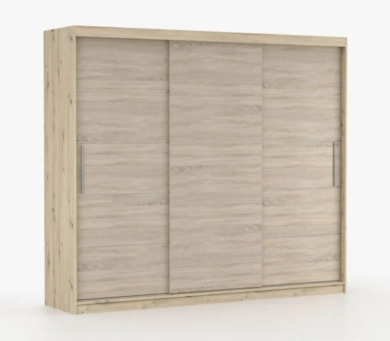 Armoire à portes coulissantes 2,5 m | Cevennen 17 | Chêne artisan | 12 compartiments | 3 portes | 218 x 250 x 61 cm