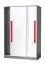 Chambre d'adolescents - Armoire à portes coulissantes / armoire Olaf 13, couleur : anthracite / blanc / rouge, partiellement massif - 191 x 120 x 60 cm (h x l x p)