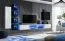 Meuble-paroi avec huit portes Volleberg 85, couleur : blanc / noir - dimensions : 150 x 280 x 40 cm (h x l x p), avec éclairage LED bleu