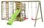 Echafaudage à grimper S38C avec toboggan ondulé / extension de balançoire double / mur d'escalade / filet à grimper / échelle de corde / anneaux de gymnastique / corde à grimper et barres horizontales / 462 x 360 cm