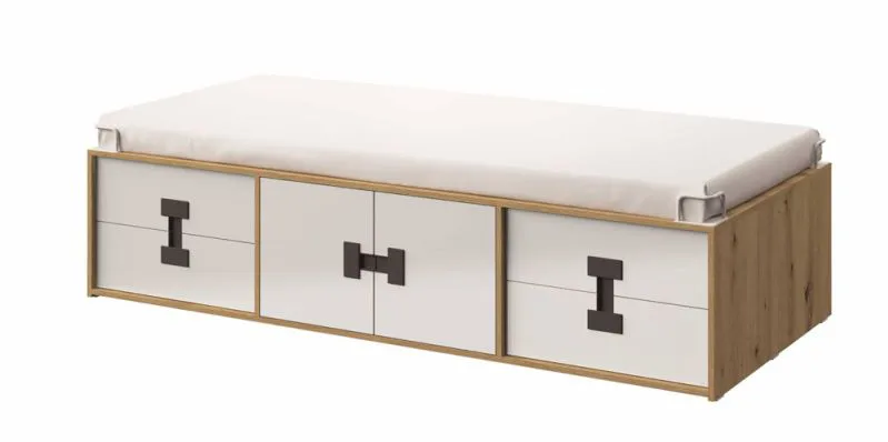 Lit enfant Garian 15 | Chêne, Blanc, Gris | 90 x 200 cm | Design moderne et rangements