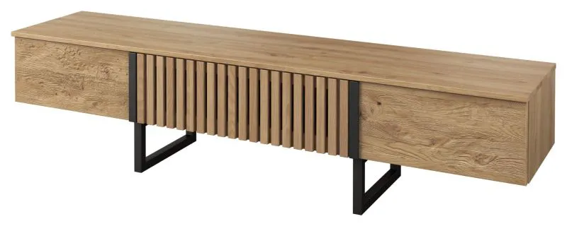 Meuble TV bas Slatina 14 | Chêne / Noir | 46 x 190 x 45 cm | Design moderne, semi-massif