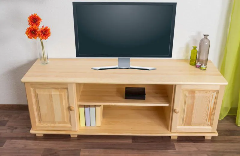 Meuble TV bas en pin massif naturel 001 | Design moderne | 55 x 156 x 47 cm | Rangement fonctionnel