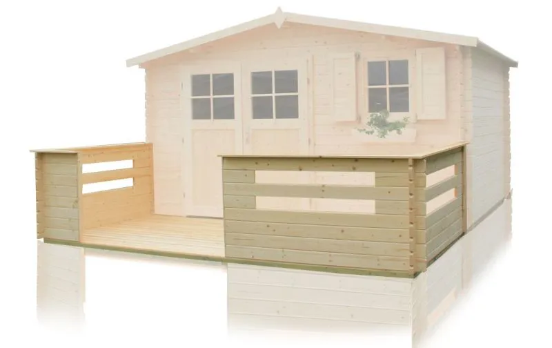 Terrasse pour abri de jardin Ruhepol - 4,16 x 1,94 mètres en madriers de 28 mm
