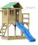 Tour de jeux S19A avec toboggan ondulé, balançoire double, balcon, bac à sable et échelle en bois - Dimensions : 378 x 369 cm (l x p)