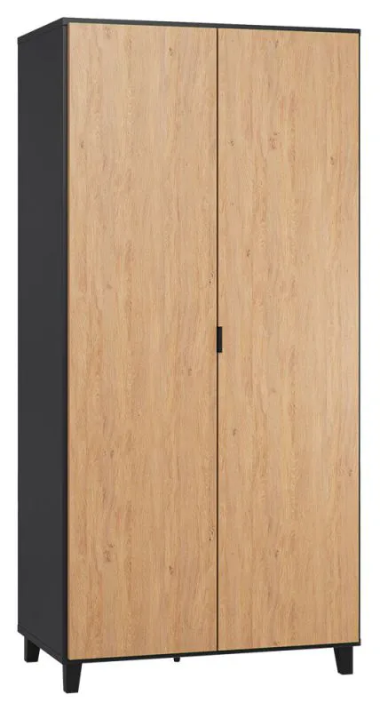 Armoire à portes battantes / armoire Leoncho 39, couleur : noir / chêne - Dimensions : 195 x 93 x 57 cm (H x L x P)
