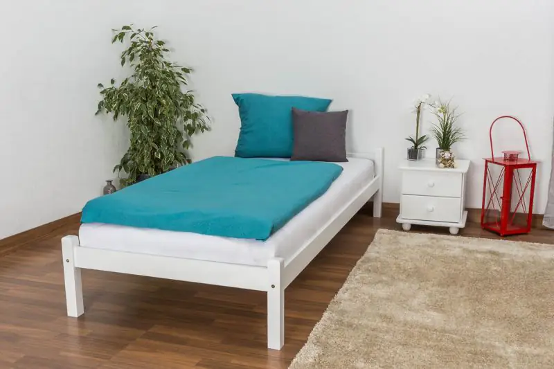 Lit simple / lit d'appoint en bois de pin massif, sommier à lattes inclus laqué blanc, Dimensions : 90 x 200 cm
