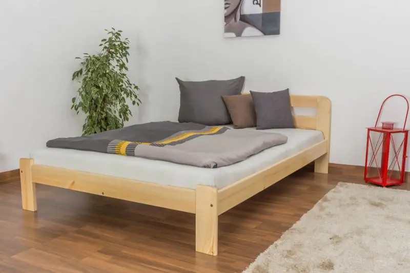Lit simple / lit d'appoint en bois de pin massif,, naturel A5, sommier à lattes inclus - Dimensions 140 x 200 cm