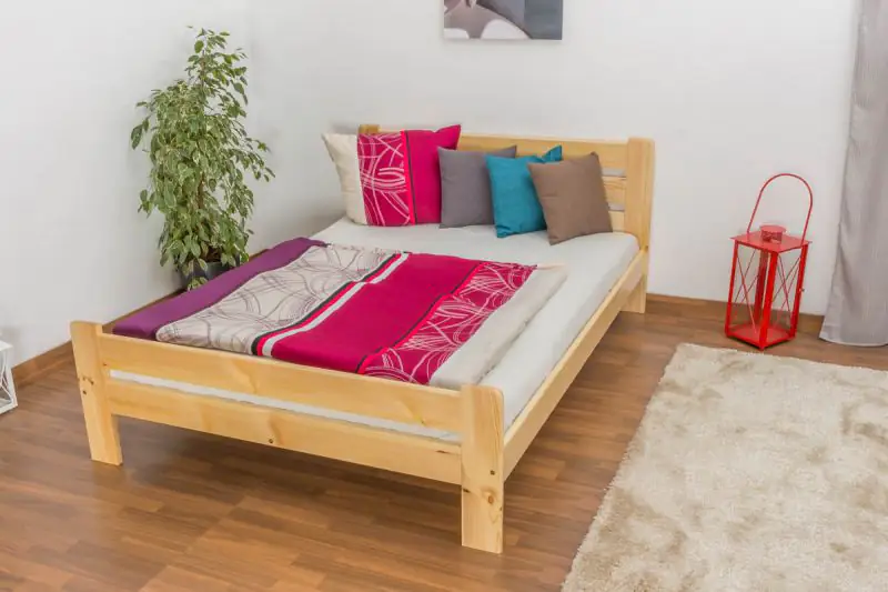 Lit simple / lit d'appoint en bois de pin massif, naturel A23, sommier à lattes inclus - Dimensions 140 x 200 cm 