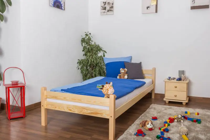 Lit d'enfant / lit de jeunesse en pin massif naturel 97, avec sommier à lattes - Dimensions 90 x 200 cm