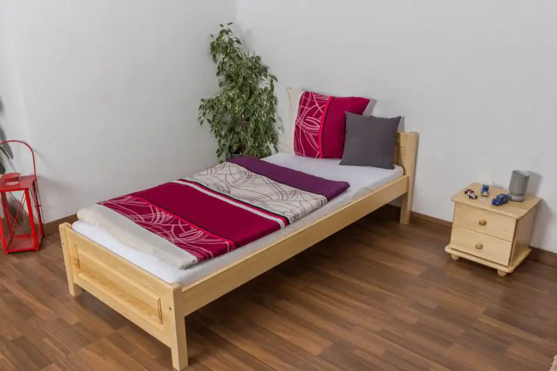 Lit simple / lit d'appoint en bois de pin massif, naturel 78, avec sommier à lattes - dimension 90 x 200 cm