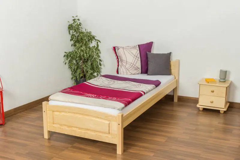 Lit simple / lit d'appoint en bois de pin massif, naturel 80, avec sommier à lattes - dimension 90 x 200 cm