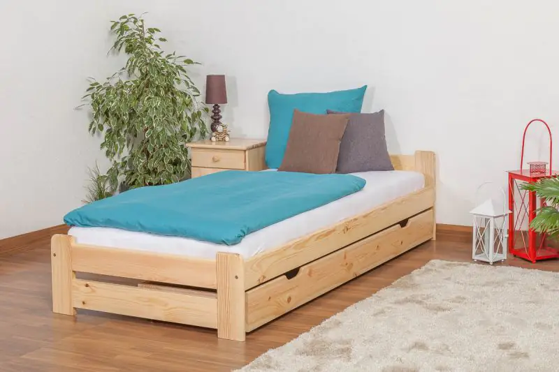 Lit futon / lit en bois de pin massif naturel A9, avec sommier à lattes - dimension 90 x 200 cm 