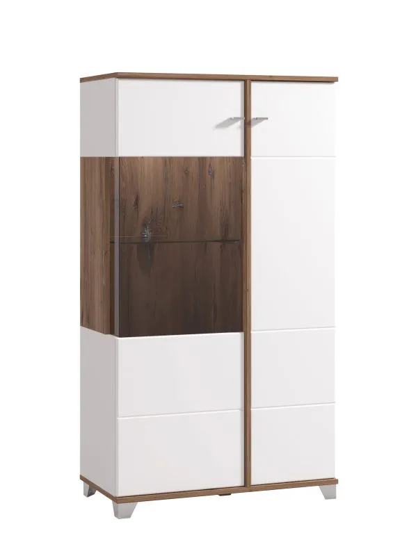 Vitrine 2 portes élégante | Chêne Flagstaff & Blanc brillant | 6 compartiments | 143 x 78,5 x 40 cm | Finition premium