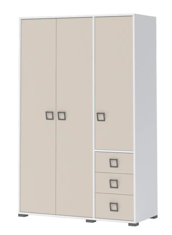 Armoire enfant Benjamin 14 | 3 portes, 3 tiroirs | Blanc/Crème | 198 x 126 x 56 cm