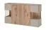 Vitrine / Couleur : Chêne Viking / Cachemire / Fonction push-to-open / 4 portes battantes / Dimensions : 160 x 40 x 92 cm / Éclairage LED inclus / 9 compartiments