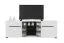 Meuble TV Idos 01 avec 2 portes | Blanc/Blanc Brillant/Noir | 5 compartiments | Verre Parsol | 49,5 x 150 x 41,5 cm