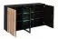 Buffet noir avec porte vitrée, éclairage LED, 9 compartiments | Romfo 06 | 91,5 x 163 x 40 cm | Design moderne