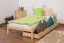 Lit simple / lit d'appoint en bois de pin massif, naturel A14, sommier à lattes inclus - Dimensions 90 x 200 cm 