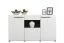 Salon complet - Ensemble C Idos, Couleur : Blanc / Blanc brillant / Chêne gris / Noir, avec verre Parsol, deux vitrines, une tablette murale, un meuble TV, une commode et une table basse