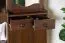 Armoire vestiaire avec miroir style campagne | Pin massif noyer 28A | 200 x 125 x 41 cm | 2 tiroirs, 5 crochets, tablette chapeaux