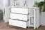 Commode en bois de pin massif blanc Junco 169 | 3 tiroirs & 4 compartiments | 78 x 140 x 47 cm