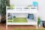 Lits superposés 140 x 200 cm pour adultes "Easy Premium Line" K24/n, tête et pied de lit droits, hêtre massif laqué blanc, convertibles
