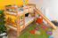 Lit mezzanine enfant avec toboggan 80 x 190 cm | Hêtre massif verni naturel | Convertible en deux lits simples | Easy Premium Line K29/n