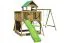 Tour de jeux S1A avec toboggan ondulé, balançoire double, balcon, bac à sable et rampe - Dimensions : 400 x 450 cm (l x p)