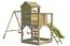 Tour de jeux S4A avec toboggan ondulé, balançoire double, balcon, bac à sable, mur d'escalade et échelle en bois - Dimensions : 450 x 330 cm (l x p)