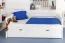 90 x 200 cm Lit de chambre d'enfant avec coffre de lit comme lit d'appoint ou espace de rangement | Bois massif : hêtre | Laqué blanc | incl. 2ème couchage 90 x 190 cm extensible et 2 sommiers à lattes Abbildung