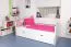 90 x 200 cm Lit de chambre d'enfant avec coffre de lit comme lit d'appoint ou espace de rangement | Bois massif : hêtre | Laqué blanc | incl. 2ème couchage 90 x 190 cm extensible et 2 sommiers à lattes Abbildung