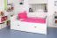 90 x 200 cm Lit de chambre d'enfant avec coffre de lit comme lit d'appoint ou espace de rangement | Bois massif : hêtre | Laqué blanc | incl. 2ème couchage 90 x 190 cm extensible et 2 sommiers à lattes Abbildung