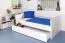 90 x 200 cm Lit de chambre d'enfant avec coffre de lit comme lit d'appoint ou espace de rangement | Bois massif : hêtre | Laqué blanc | incl. 2ème couchage 90 x 190 cm extensible et 2 sommiers à lattes Abbildung