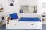 90 x 200 cm Lit de chambre d'enfant avec coffre de lit comme lit d'appoint ou espace de rangement | Bois massif : hêtre | Laqué blanc | incl. 2ème couchage 90 x 190 cm extensible et 2 sommiers à lattes Abbildung
