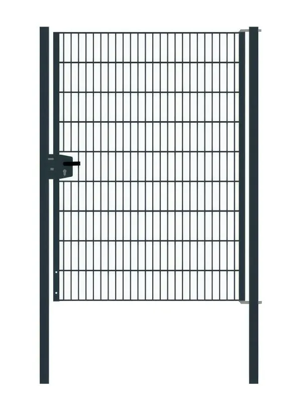 Portail en treillis métallique à 1 battant, largeur de passage : 134 cm, largeur totale avec poteaux : 146 cm, Finition: Revêtement anhracite, Hauteur: 183 cm