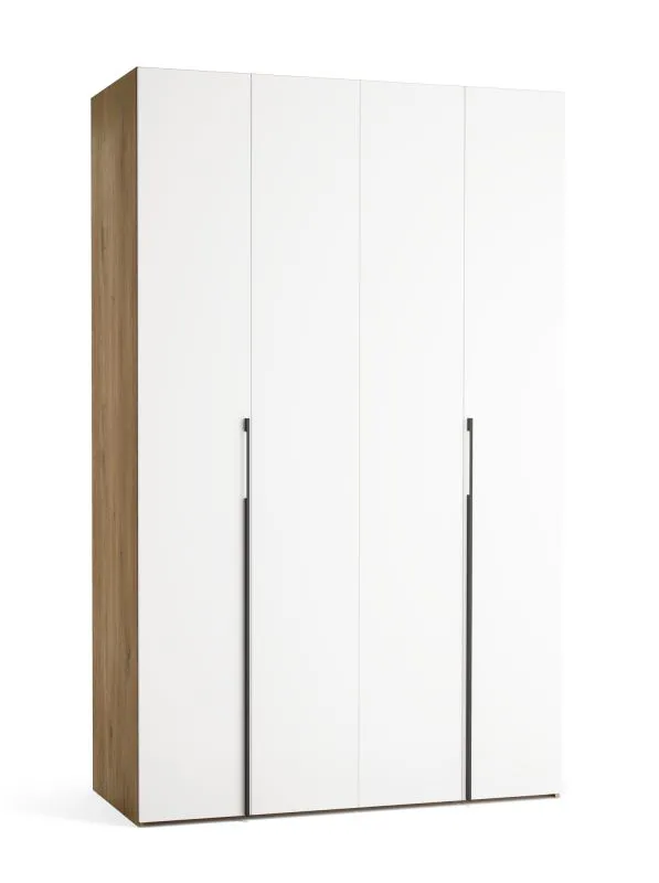 Porte pliante / Armoire / Couleur : Blanc / Chêne / 2 portes / 3 tiroirs / 140 x 60 x 225 cm / Une tringle à vêtements / Éclairage LED avec capteur inclus