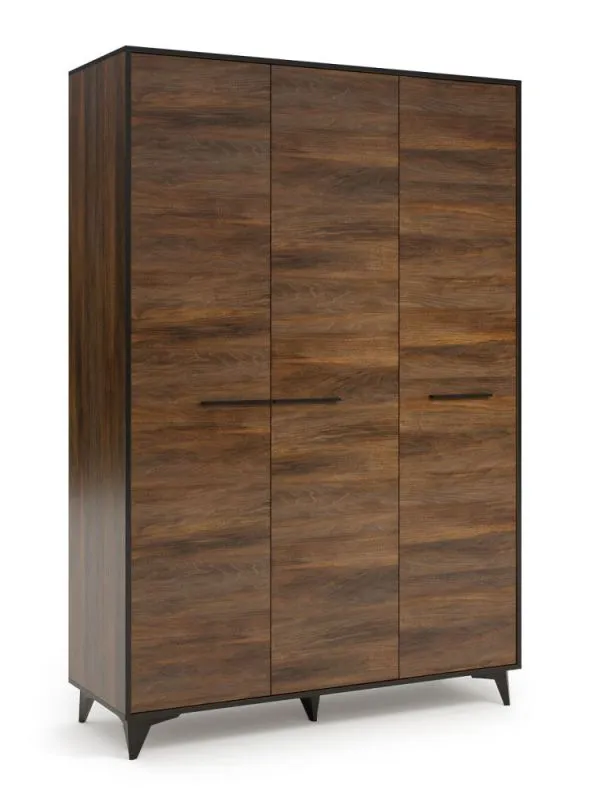 Armoire Altels 21 | Noyer élégant | 3 portes, 6 étagères, tringle | 200 x 135 x 51 cm