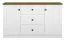 Commode Oulainen 06, Couleur : Blanc / Chêne - Dimensions : 86 x 150 x 40 cm (h x l x p), avec 2 portes, 3 tiroirs et 4 compartiments