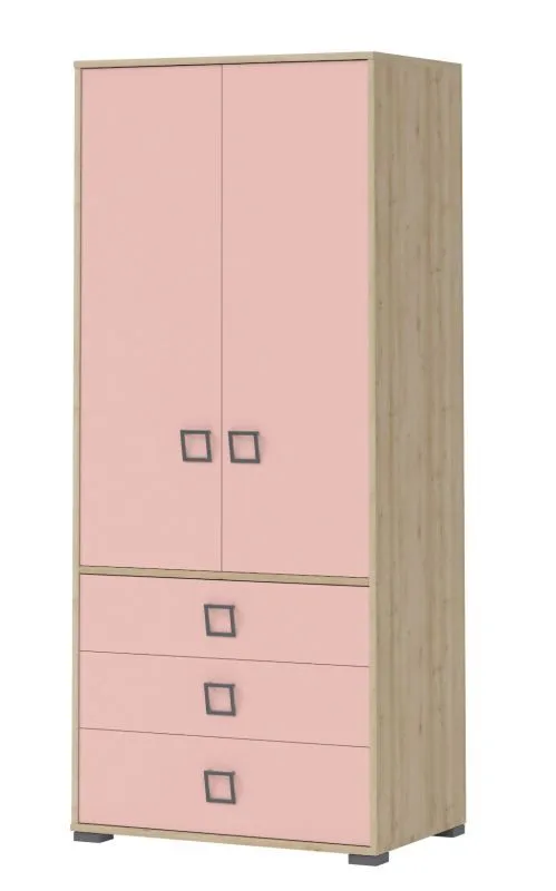 Armoire enfant portes battantes Benjamin 13 | Hêtre/Rose | 198 x 84 x 56 cm | Design moderne