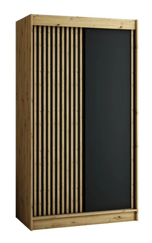 Armoire à portes coulissantes / Penderie Borgis 02A, Couleur : Chêne Artisan / Noir mat - Dimensions : 200 x 120 x 62 cm (H x L x P)
