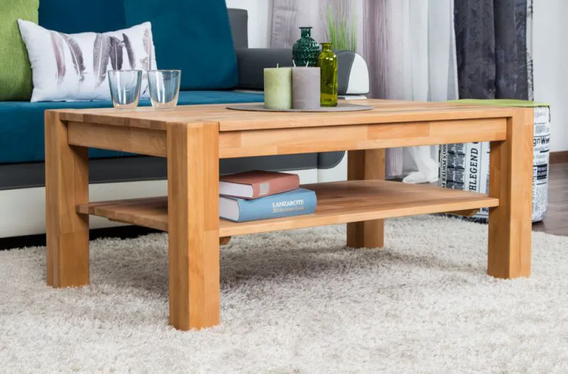 Table basse en hêtre massif | Design moderne | 105 x 65 x 45 cm | Finition naturelle