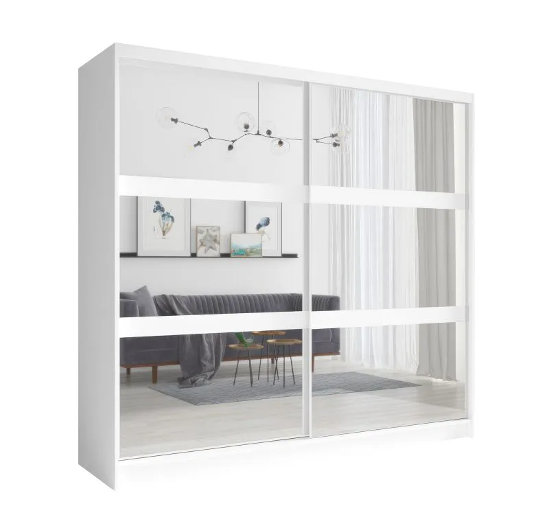 Armoire à portes coulissantes avec miroirs Almopia 01 | 2,3 m large | 2 tringles | 10 compartiments | Blanc | 215 x 230 x 62 cm