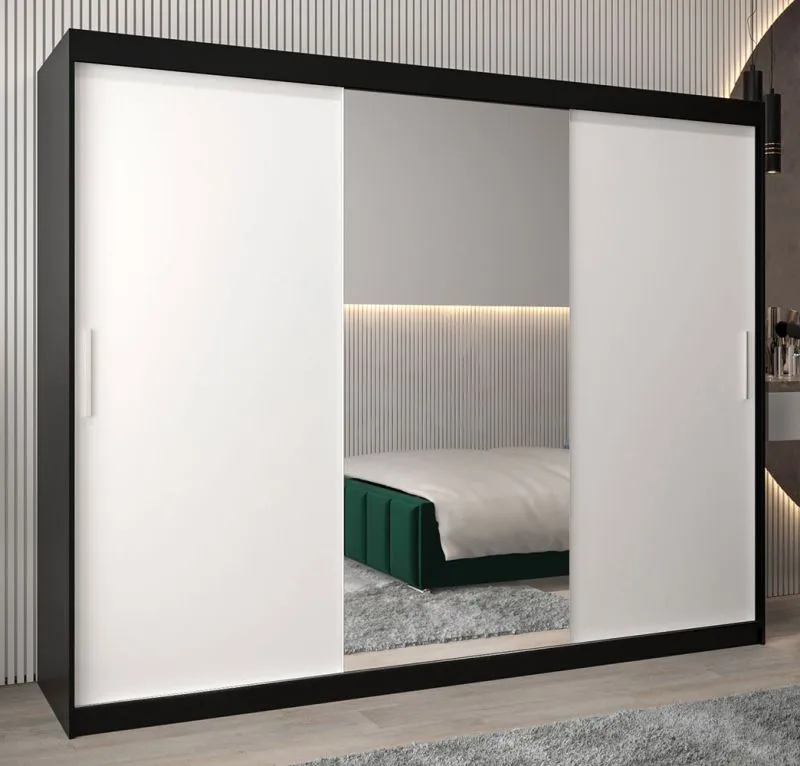 250 cm de large Armoire avec 10 casiers et 3 portes | Couleur: Blanc / Noir Abbildung