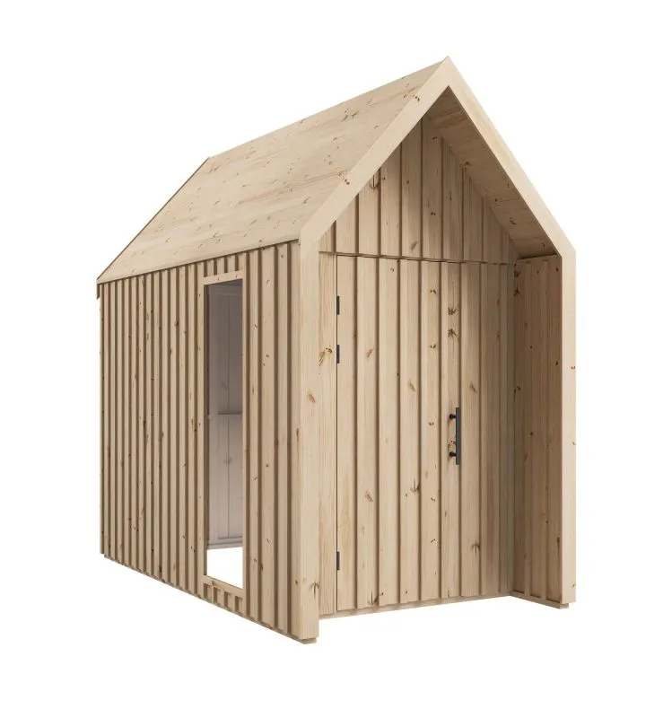 Abri de jardin avec fenêtre en verre de sécurité / Nature / Surface au sol : 4,50 m² / Style scandinave / Malmö 26 / Bois d'épicéa / Dimensions extérieures : 162,4 x 207,7 cm